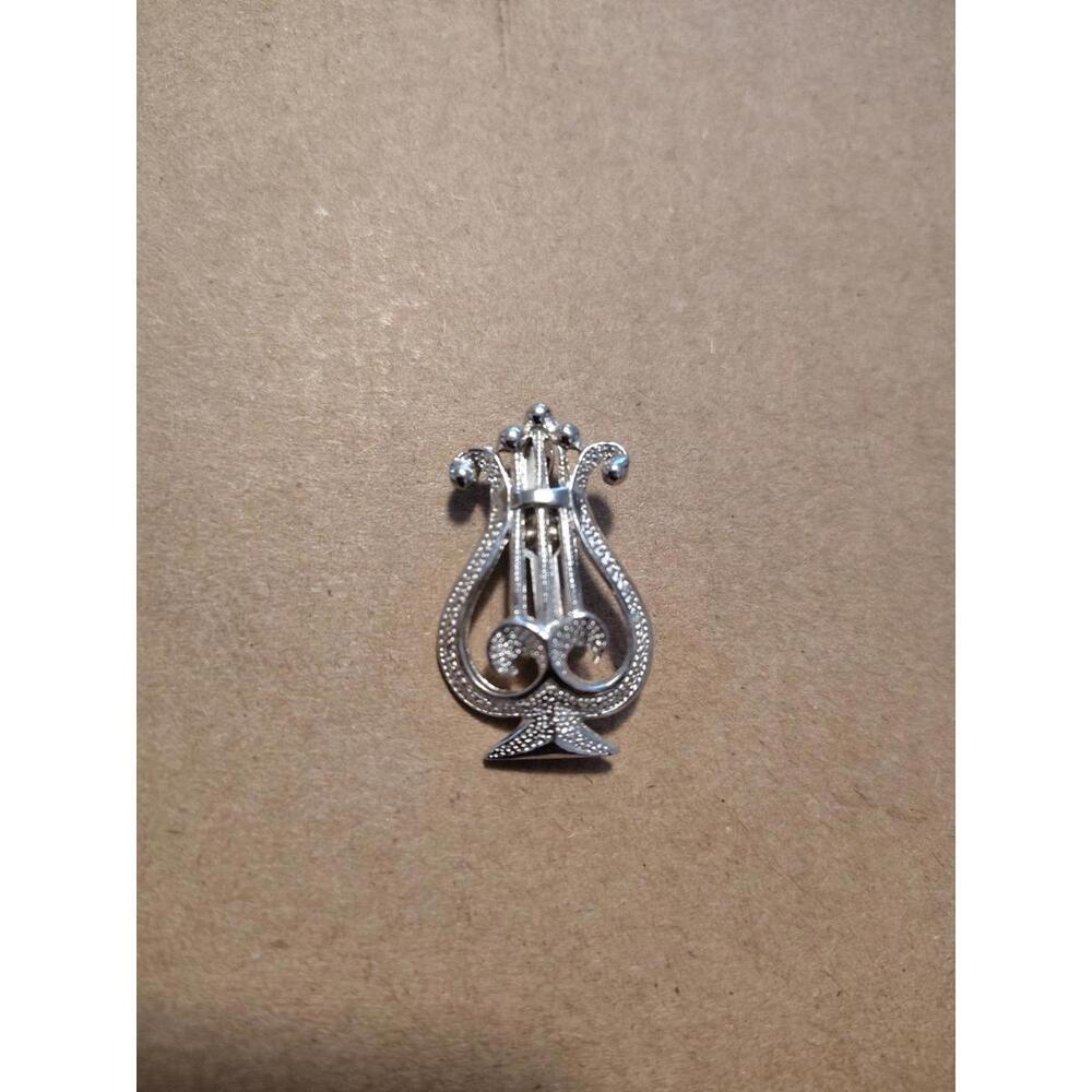 Vintage Harp Lyre Musical Silver  ORA Pin Brooch Lapel